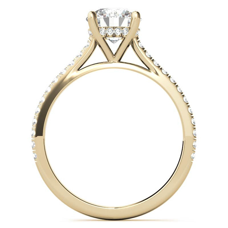 Round Hidden Halo Cathedral Moissanite Engagement Ring