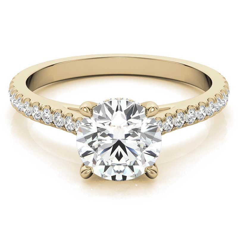 Round Hidden Halo Cathedral Moissanite Engagement Ring