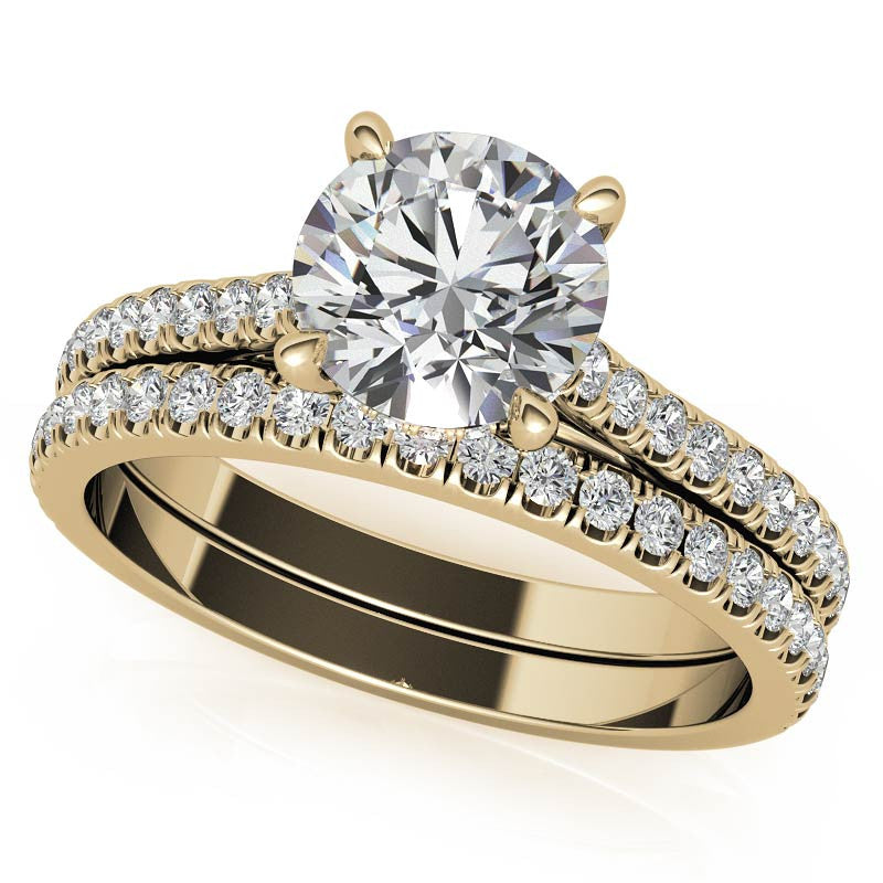 Round Hidden Halo Cathedral Moissanite Engagement Ring