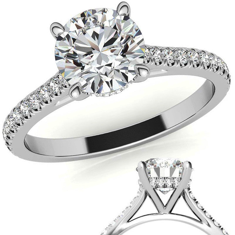 Round Hidden Halo Cathedral Moissanite Engagement Ring