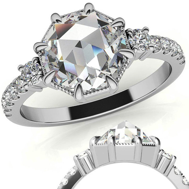 8-Prong Rose Cut Moissanite Engagement Ring with Milgrain