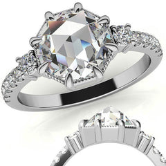 8-Prong Rose Cut Moissanite Engagement Ring with Milgrain