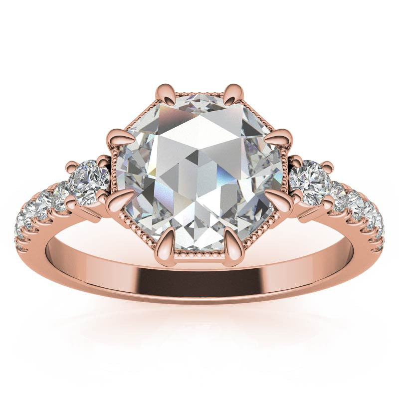 8-Prong Rose Cut Moissanite Engagement Ring with Milgrain