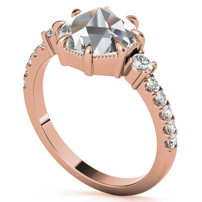 8-Prong Rose Cut Moissanite Engagement Ring with Milgrain