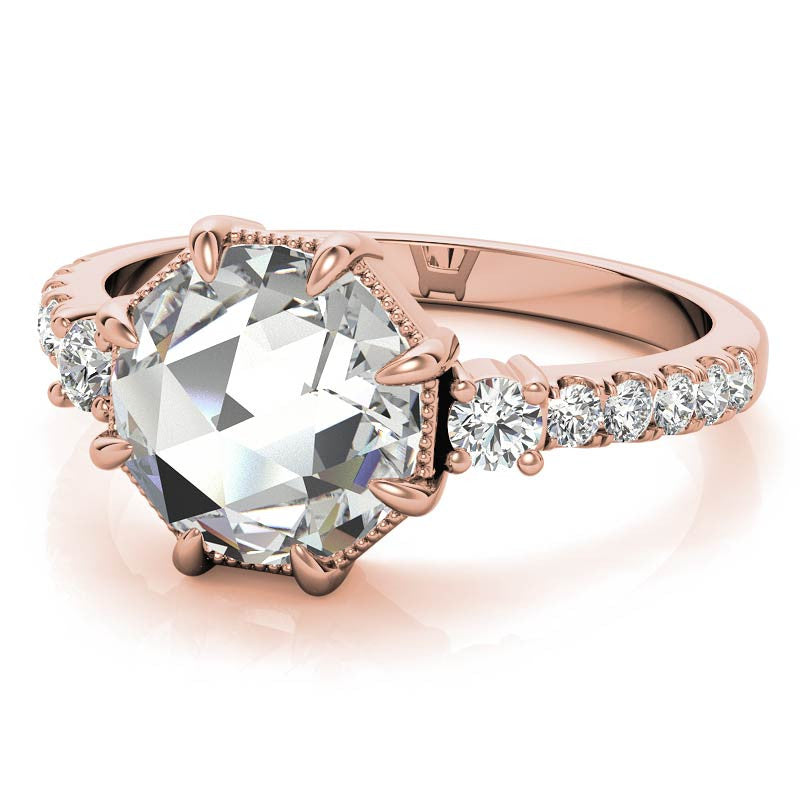8-Prong Rose Cut Moissanite Engagement Ring with Milgrain
