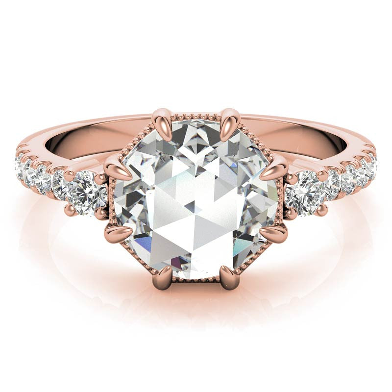 8-Prong Rose Cut Moissanite Engagement Ring with Milgrain