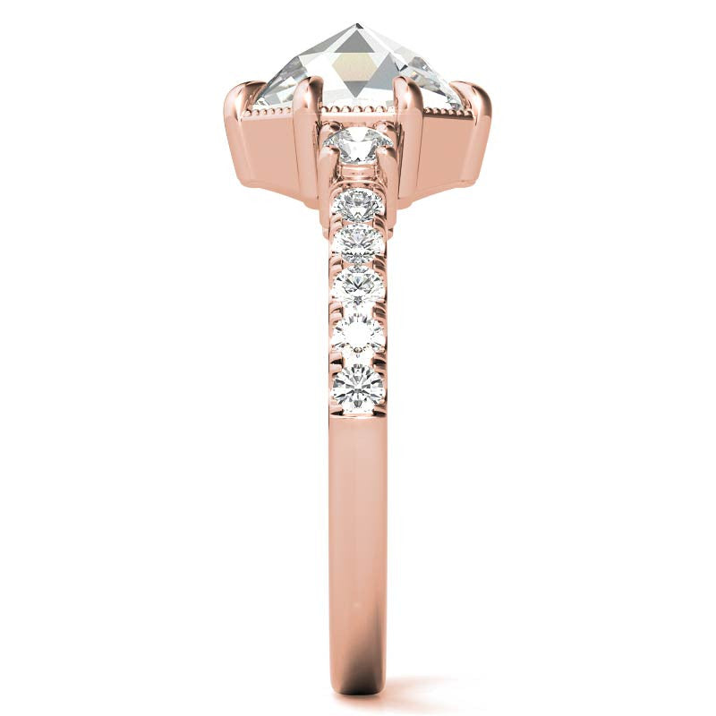 8-Prong Rose Cut Moissanite Engagement Ring with Milgrain