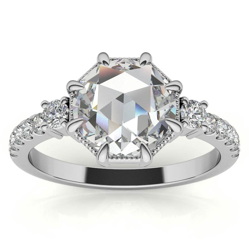 8-Prong Rose Cut Moissanite Engagement Ring with Milgrain