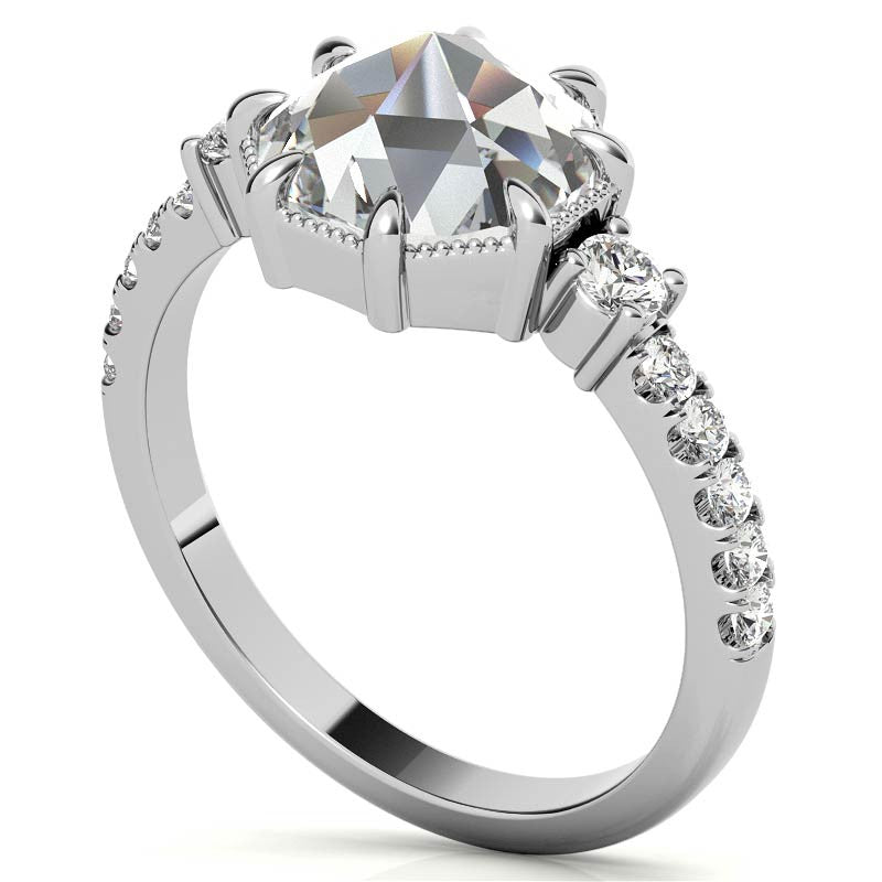 8-Prong Rose Cut Moissanite Engagement Ring with Milgrain