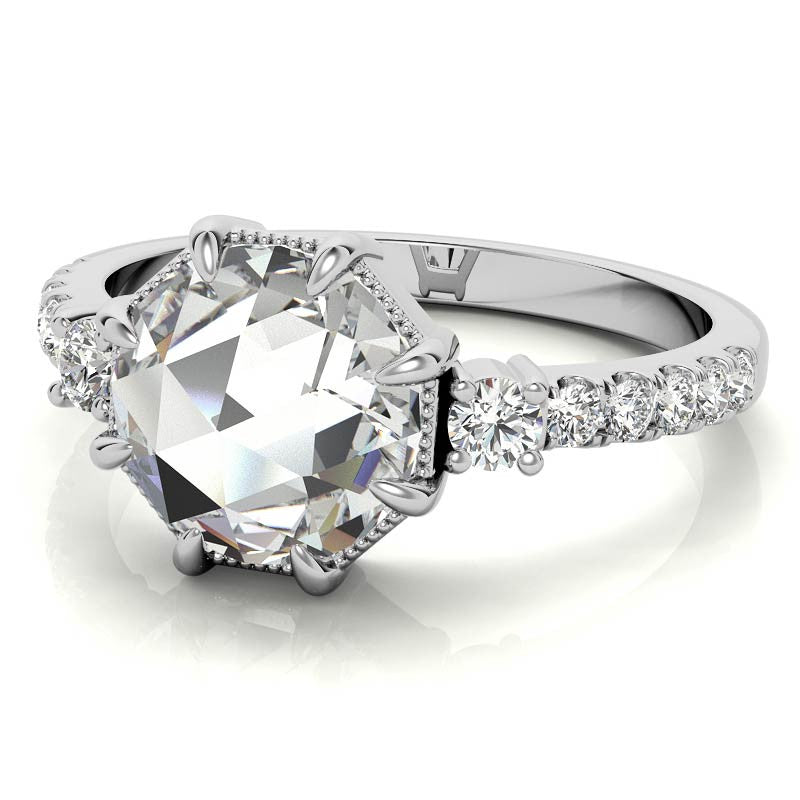 8-Prong Rose Cut Moissanite Engagement Ring with Milgrain