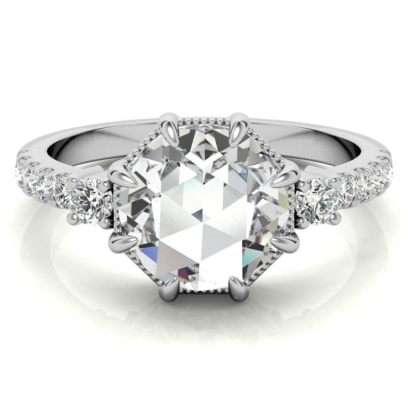 8-Prong Rose Cut Moissanite Engagement Ring with Milgrain