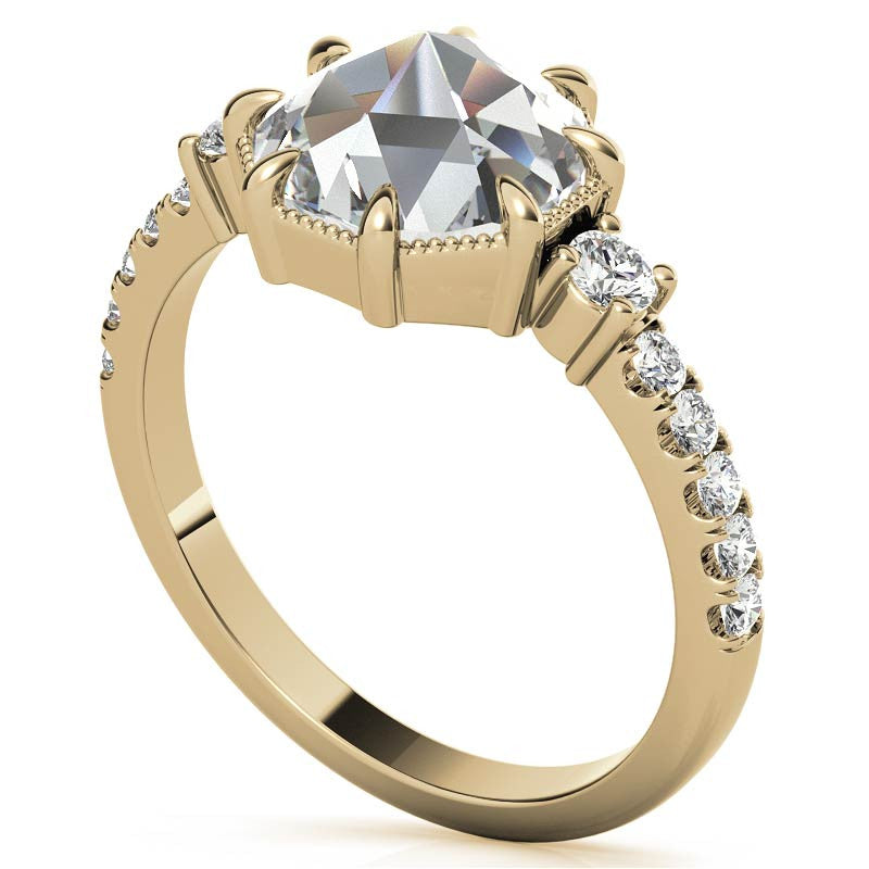 8-Prong Rose Cut Moissanite Engagement Ring with Milgrain