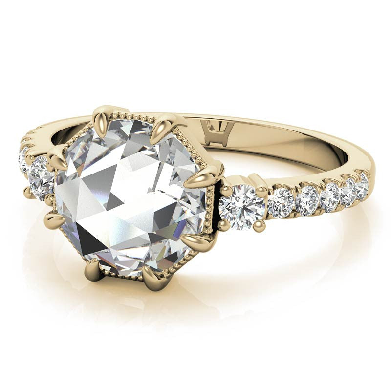 8-Prong Rose Cut Moissanite Engagement Ring with Milgrain