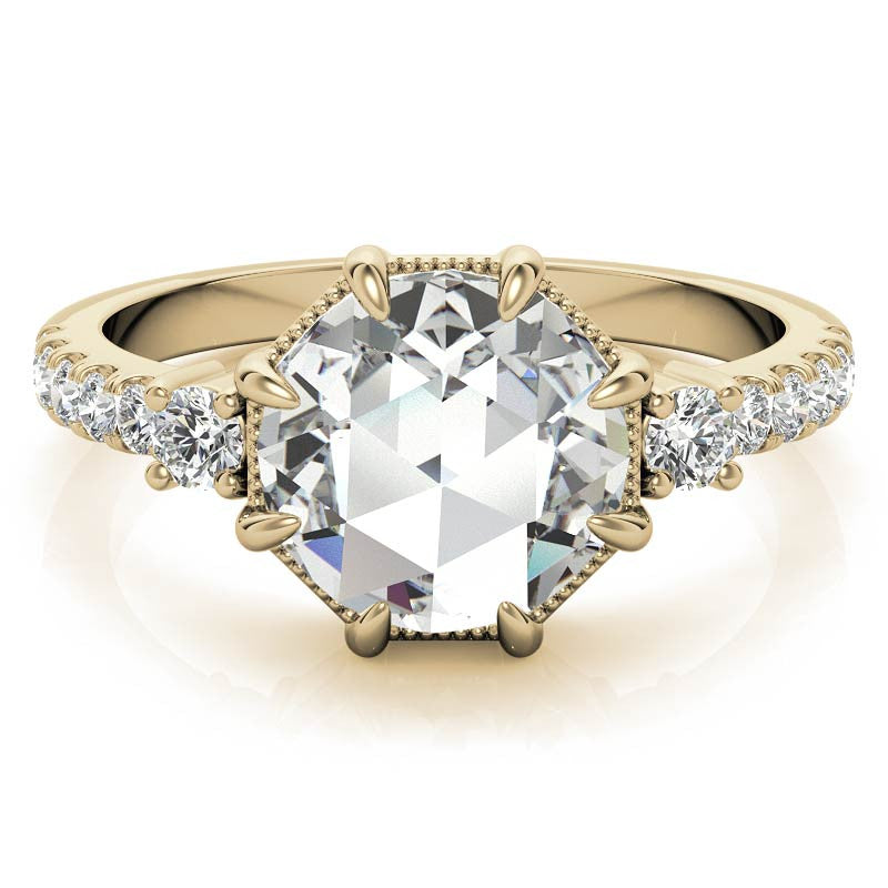 8-Prong Rose Cut Moissanite Engagement Ring with Milgrain