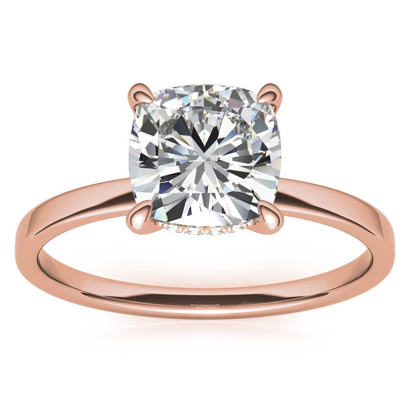 Petite Cushion Moissanite Engagement Ring with Hidden Halo