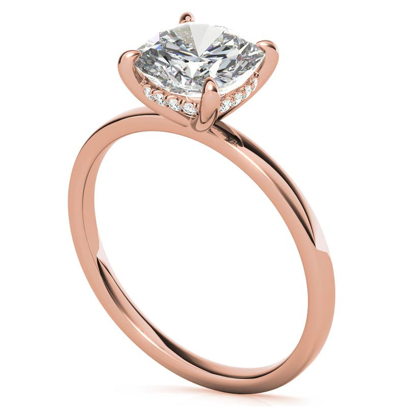 Petite Cushion Moissanite Engagement Ring with Hidden Halo