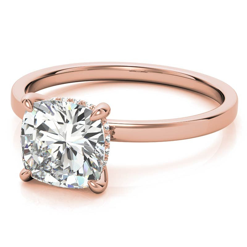 Petite Cushion Moissanite Engagement Ring with Hidden Halo