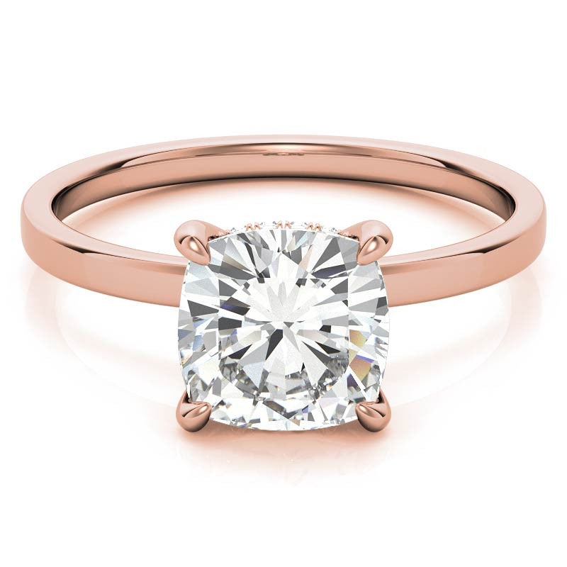 Petite Cushion Moissanite Engagement Ring with Hidden Halo