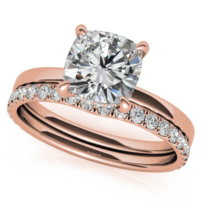 Petite Cushion Moissanite Engagement Ring with Hidden Halo