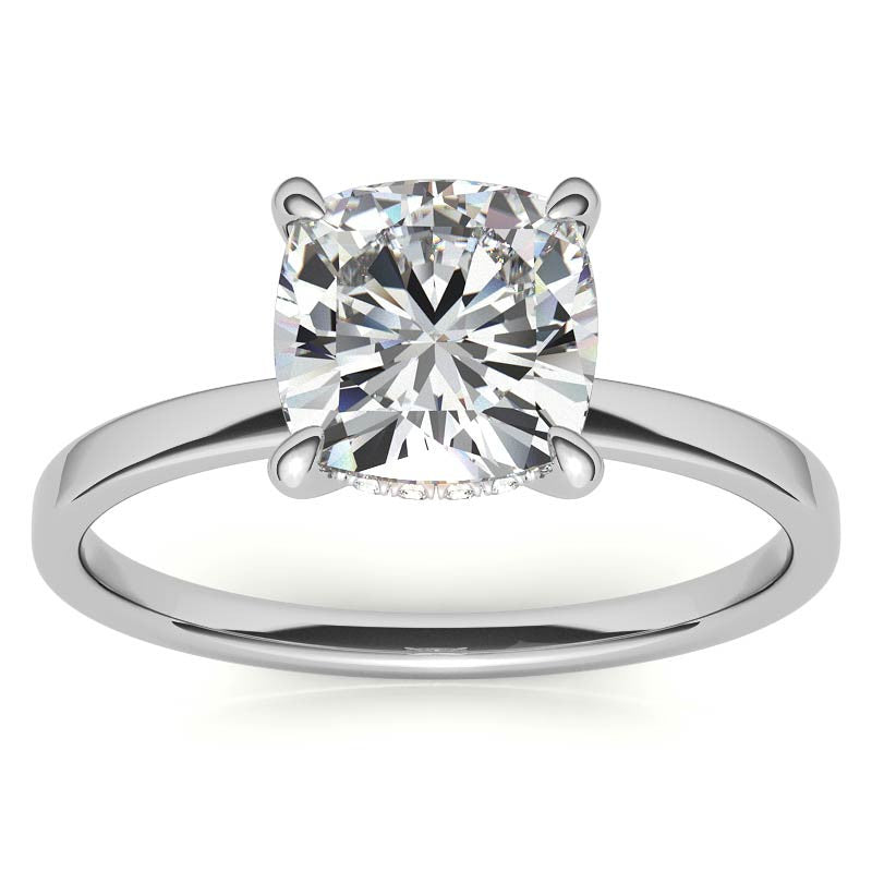 Petite Cushion Moissanite Engagement Ring with Hidden Halo