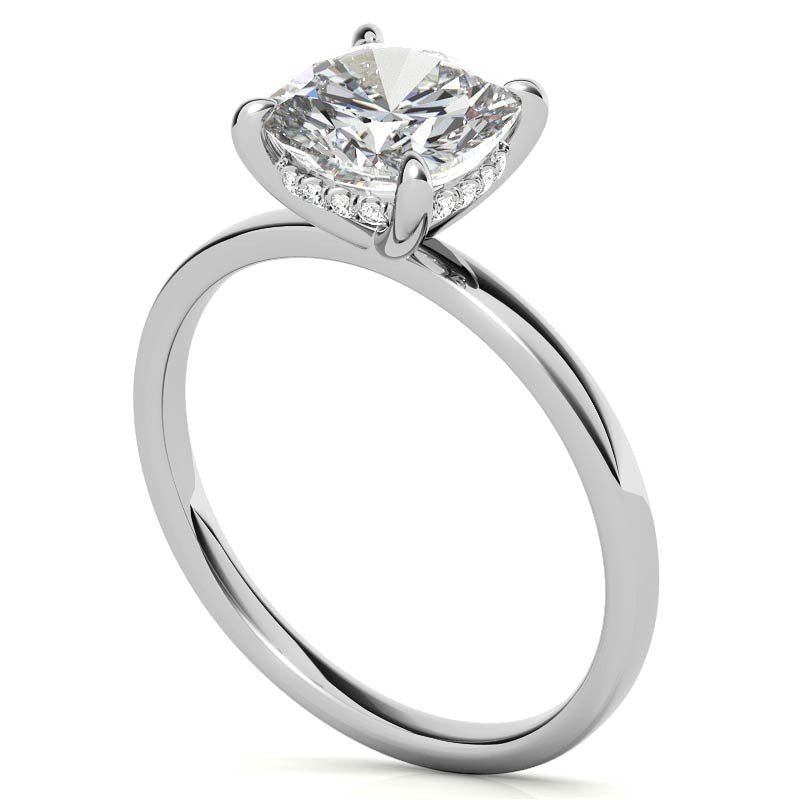 Petite Cushion Moissanite Engagement Ring with Hidden Halo