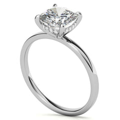 Petite Cushion Moissanite Engagement Ring with Hidden Halo