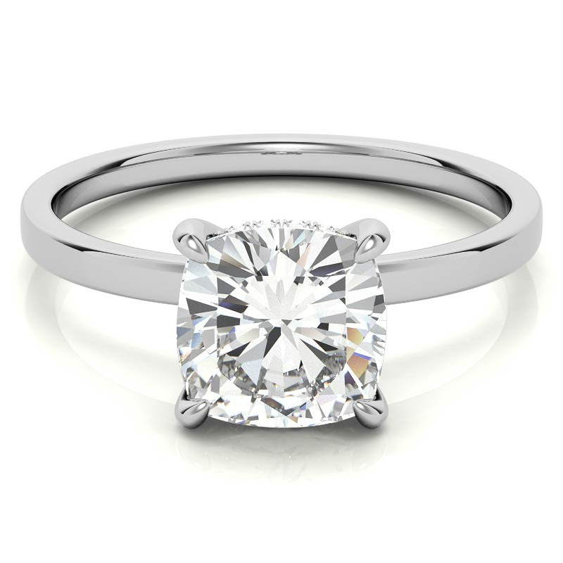 Petite Cushion Moissanite Engagement Ring with Hidden Halo