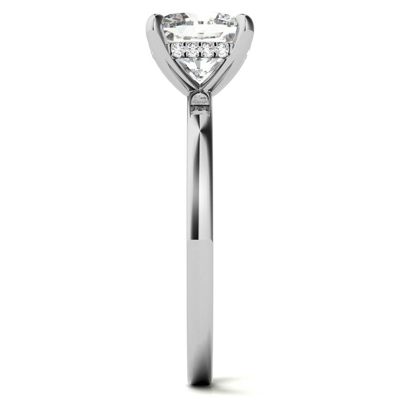 Petite Cushion Moissanite Engagement Ring with Hidden Halo
