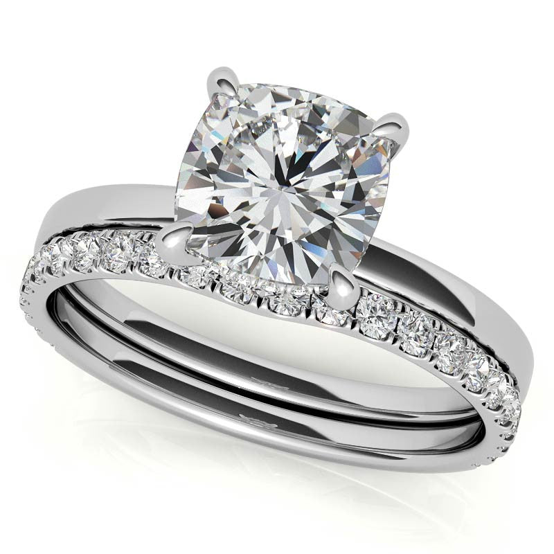 Petite Cushion Moissanite Engagement Ring with Hidden Halo
