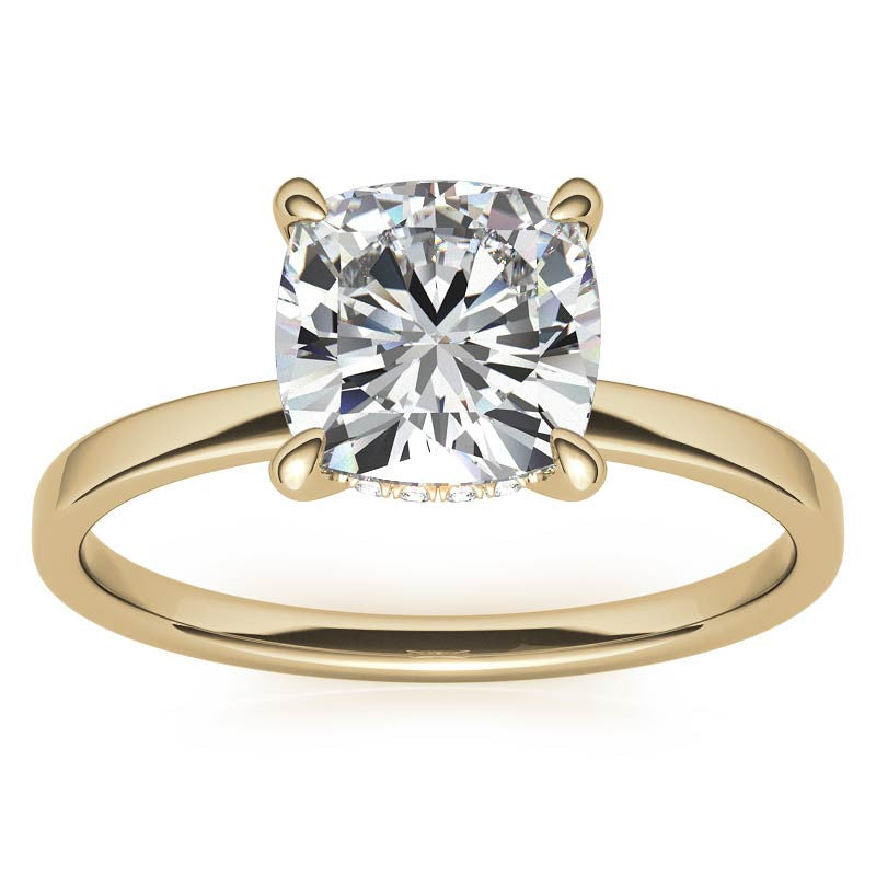 Petite Cushion Moissanite Engagement Ring with Hidden Halo