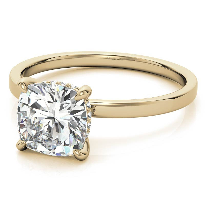 Petite Cushion Moissanite Engagement Ring with Hidden Halo