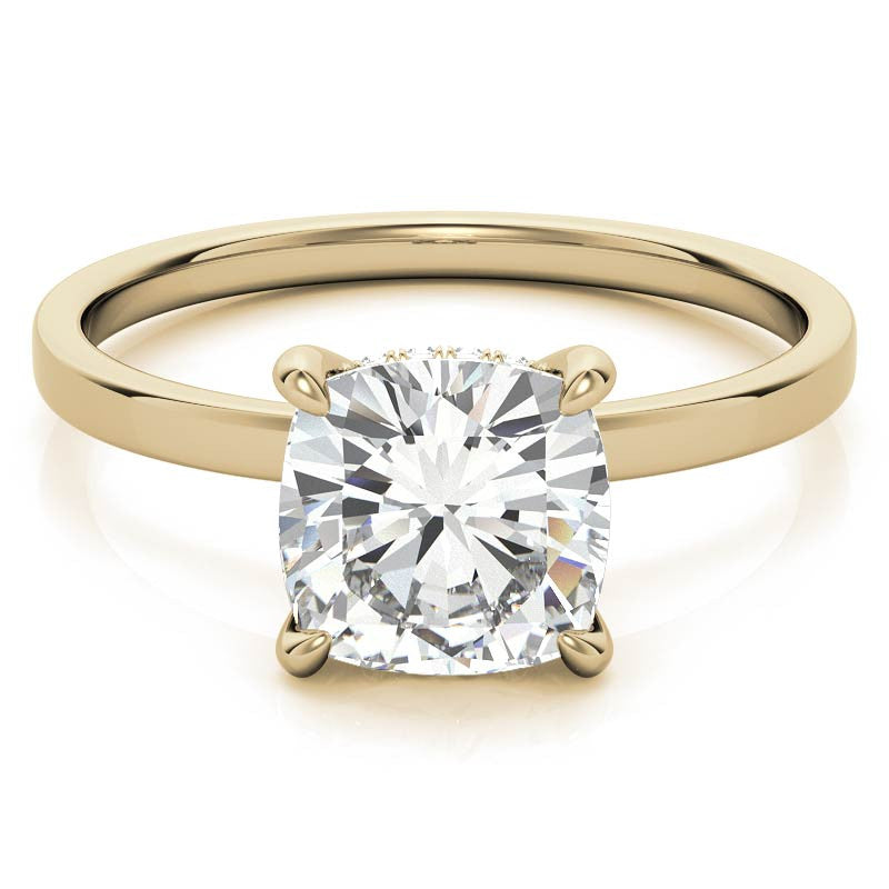 Petite Cushion Moissanite Engagement Ring with Hidden Halo