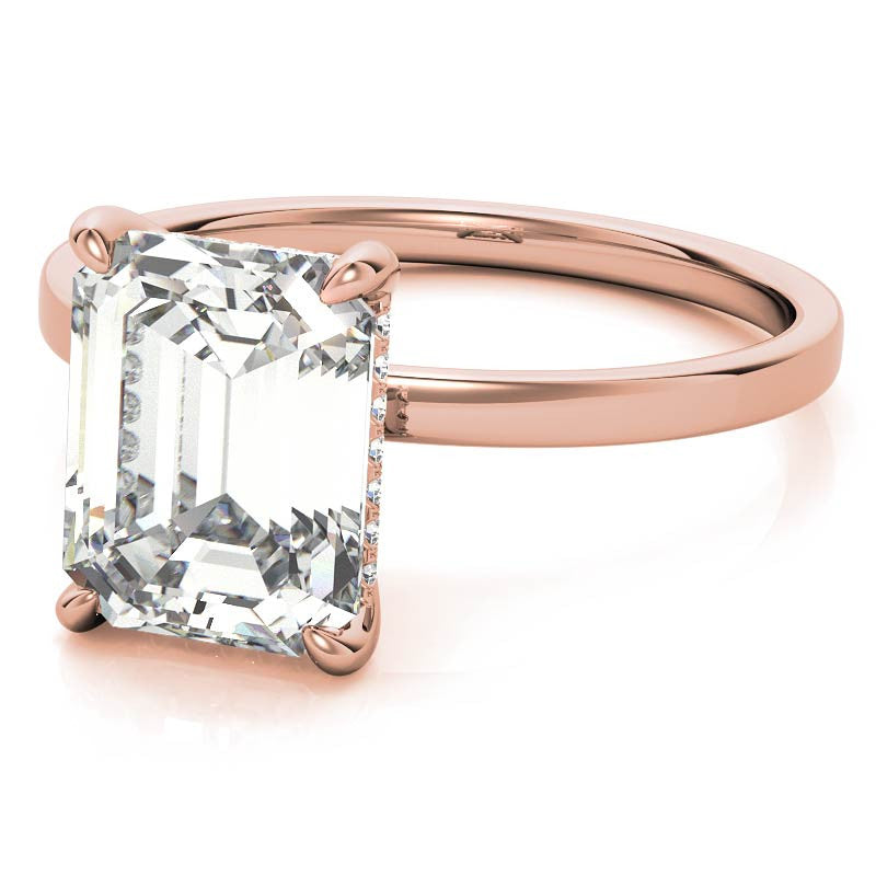 Petite Emerald / Radiant Moissanite Engagement Ring with Hidden Halo