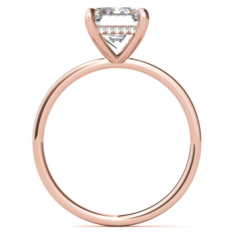 Petite Emerald / Radiant Moissanite Engagement Ring with Hidden Halo