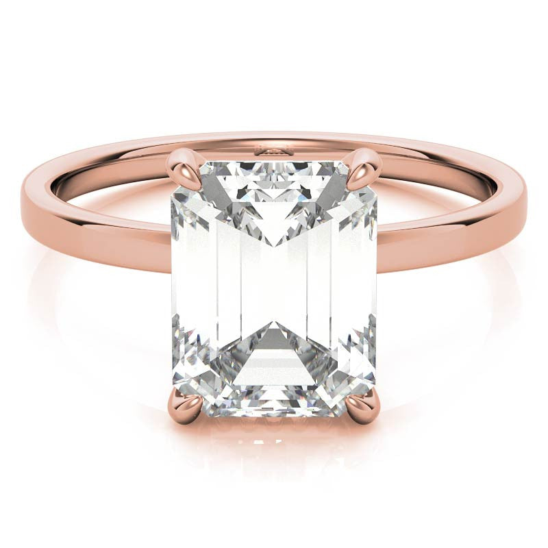 Petite Emerald / Radiant Moissanite Engagement Ring with Hidden Halo