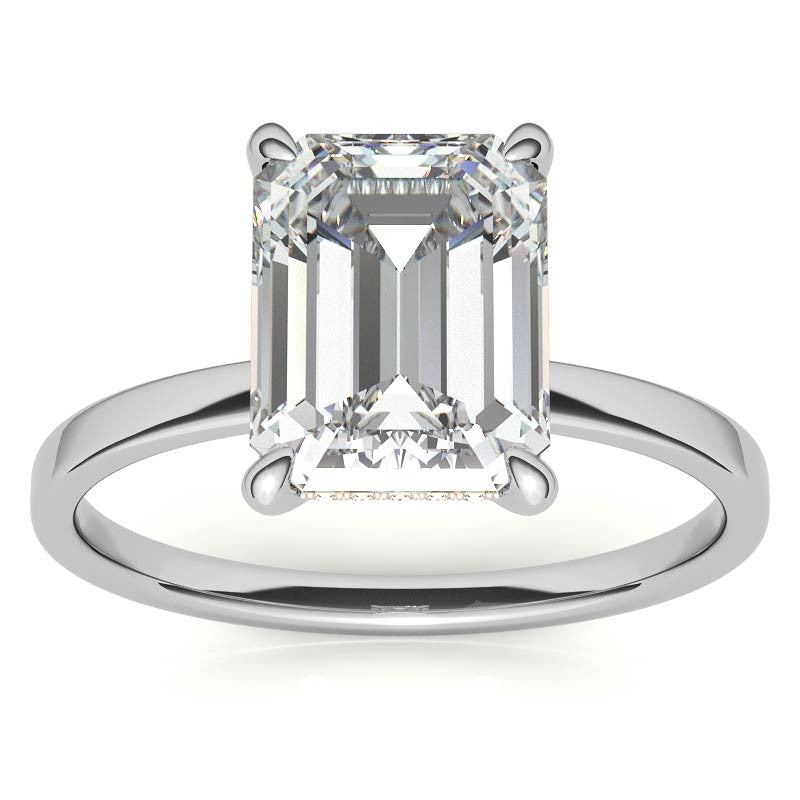 Petite Emerald / Radiant Moissanite Engagement Ring with Hidden Halo