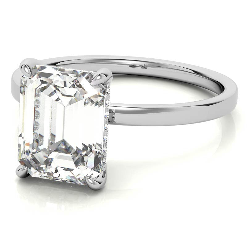 Petite Emerald / Radiant Moissanite Engagement Ring with Hidden Halo