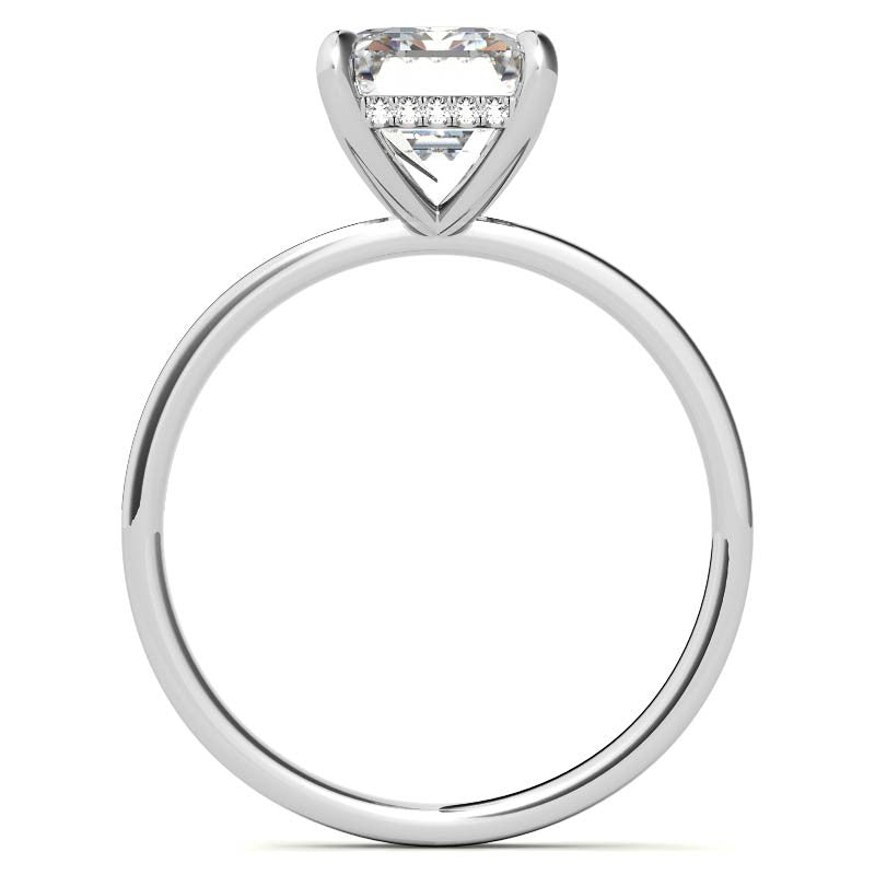 Petite Emerald / Radiant Moissanite Engagement Ring with Hidden Halo