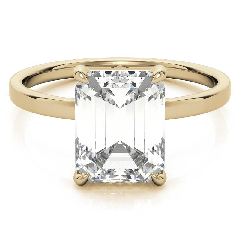 Petite Emerald / Radiant Moissanite Engagement Ring with Hidden Halo