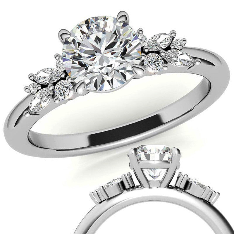 2mm Round and Marquise Petite Cluster Moissanite Engagement Ring