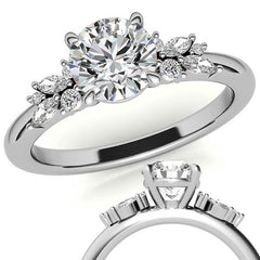 2mm Round and Marquise Petite Cluster Moissanite Engagement Ring