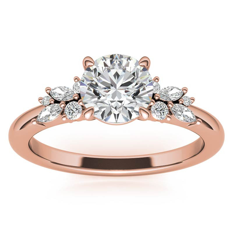 2mm Round and Marquise Petite Cluster Moissanite Engagement Ring