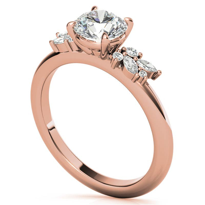 2mm Round and Marquise Petite Cluster Moissanite Engagement Ring