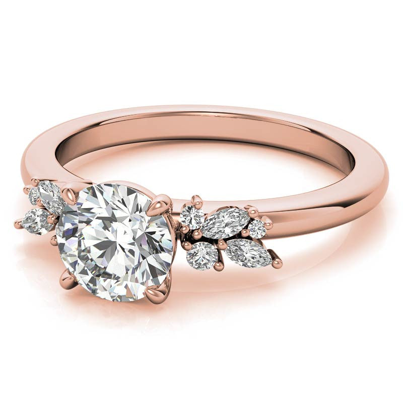 2mm Round and Marquise Petite Cluster Moissanite Engagement Ring