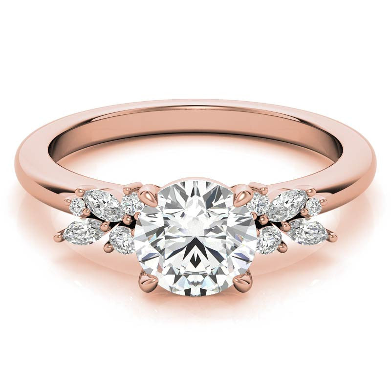 2mm Round and Marquise Petite Cluster Moissanite Engagement Ring