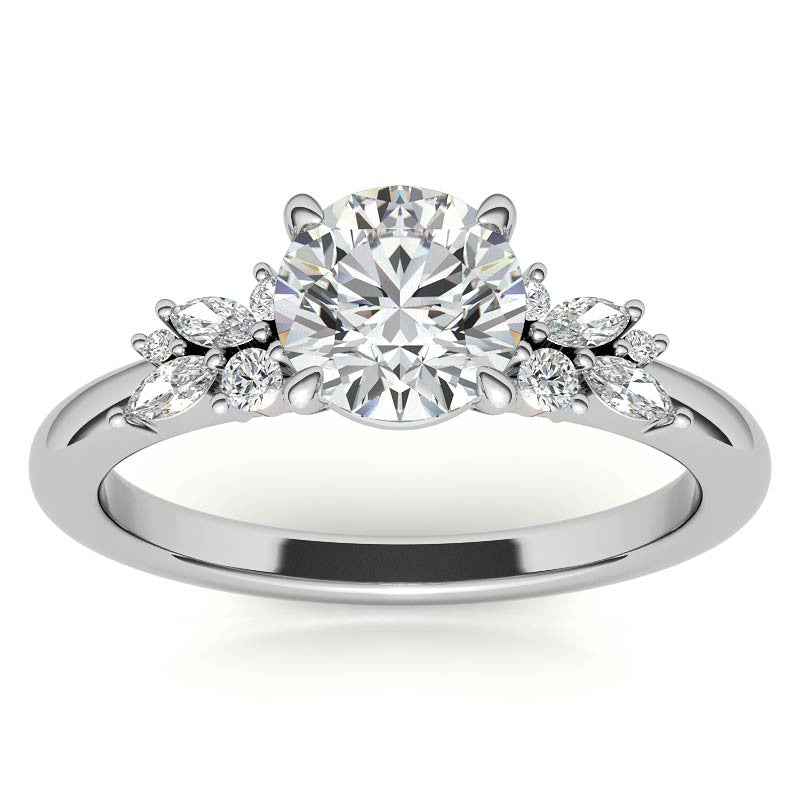2mm Round and Marquise Petite Cluster Moissanite Engagement Ring