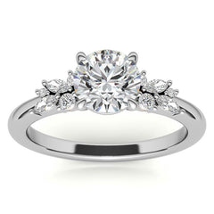 2mm Round and Marquise Petite Cluster Moissanite Engagement Ring