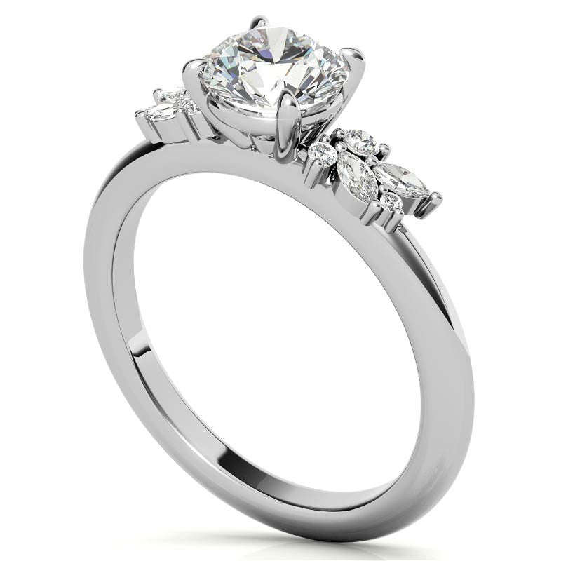 2mm Round and Marquise Petite Cluster Moissanite Engagement Ring