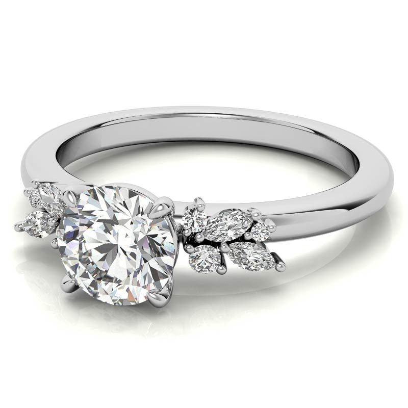2mm Round and Marquise Petite Cluster Moissanite Engagement Ring
