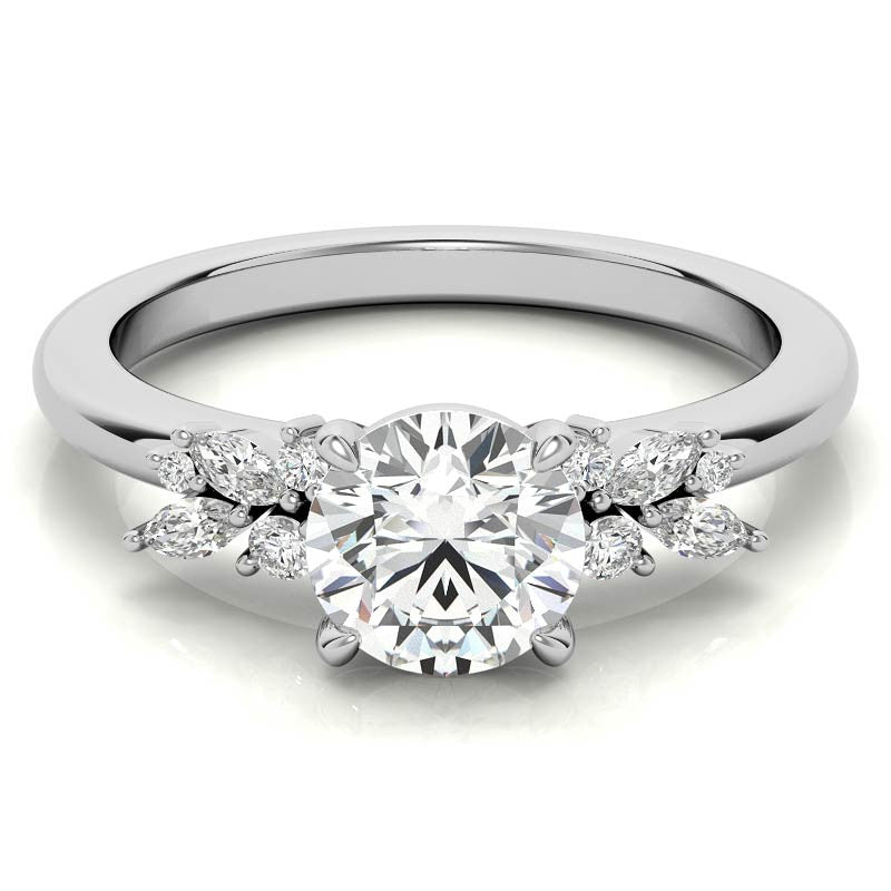 2mm Round and Marquise Petite Cluster Moissanite Engagement Ring